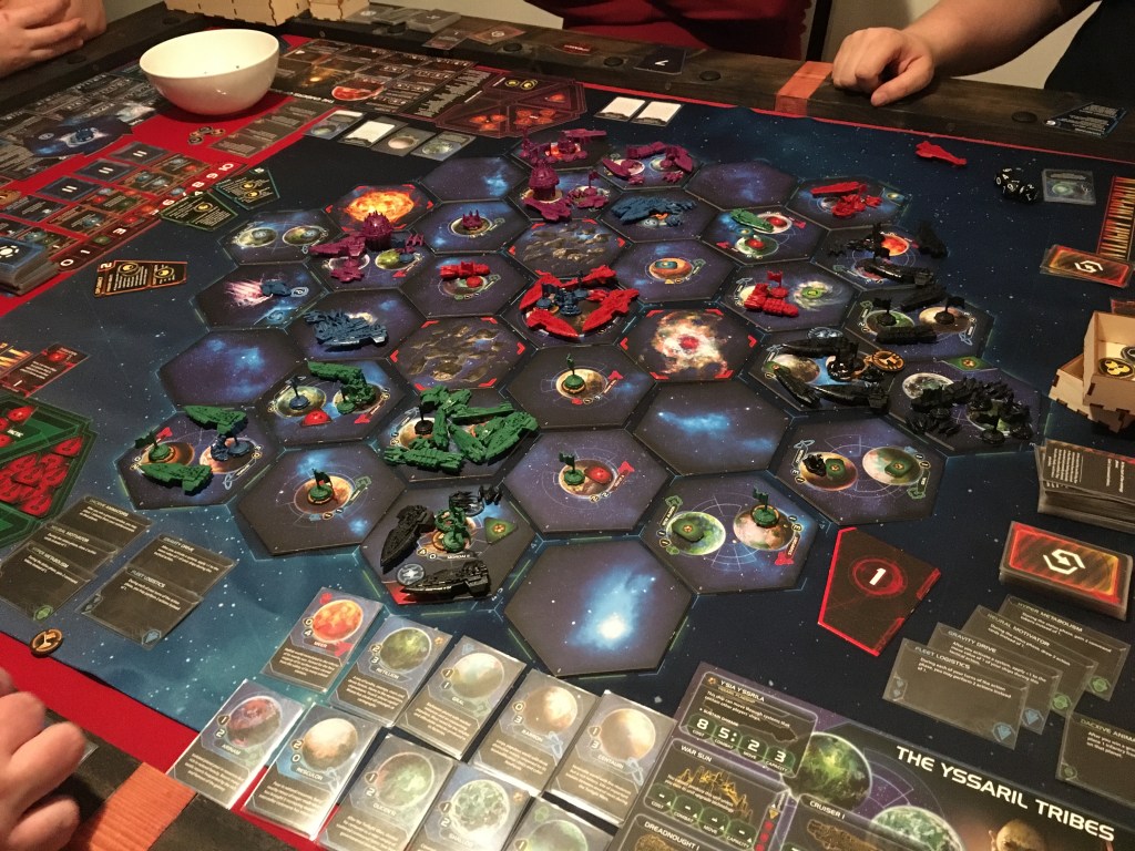 A picture of the game board at the second to last round of Twilight Imperium