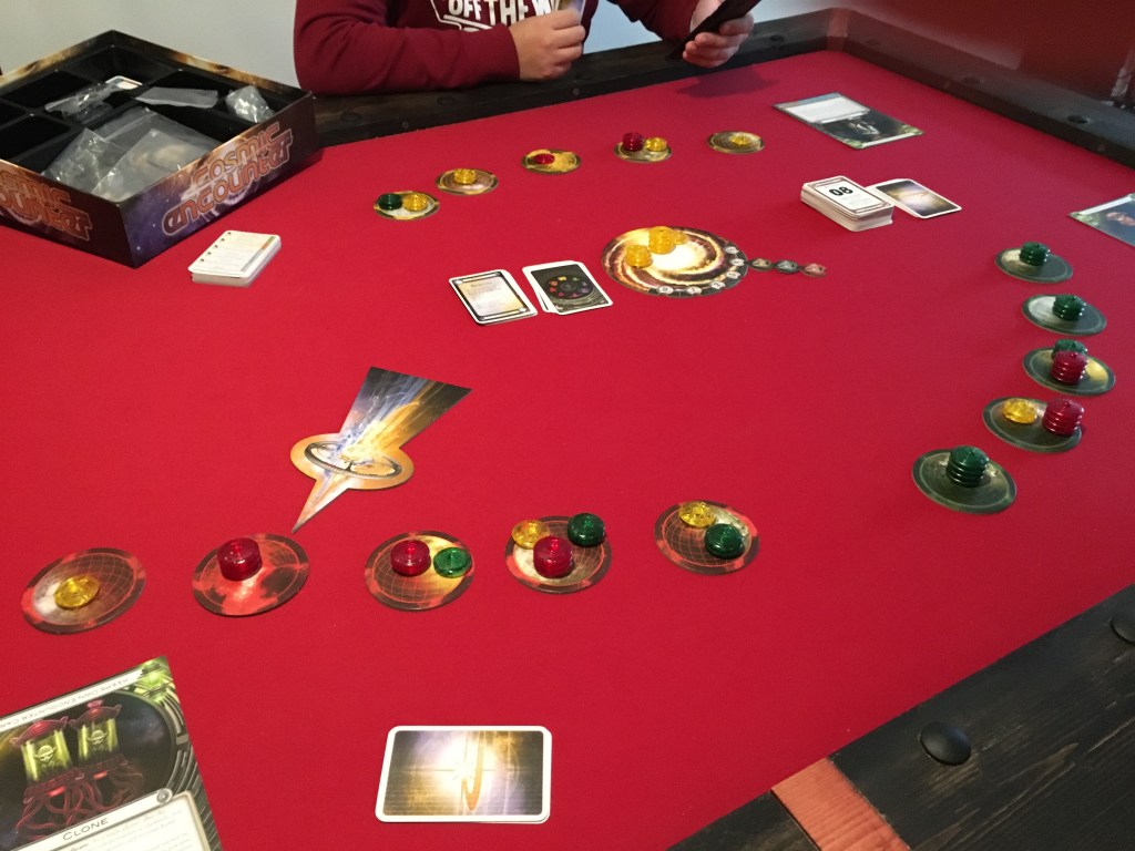 A picture of us playing Cosmic Encounter
